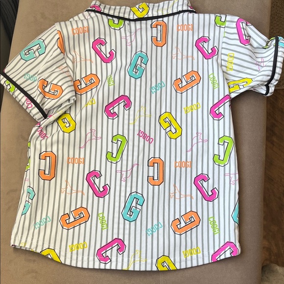COOGI Kids White Striped Button Down Shirt Kangaroo Multicolor Letters Size 5 - Picture 3 of 5